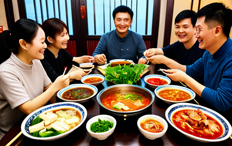 중국 지역별 요리 특징 - Sichuan Hot Pot Experience**

"A family-friendly gathering around a Sichuan hot pot, filled with col...