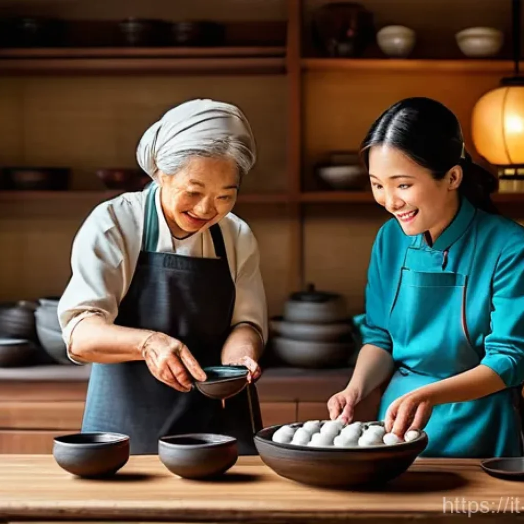 중국식 디저트 만들기 - **Prompt:** A cozy, rustic kitchen scene where an Italian grandmother, with a kind smile and wearing...