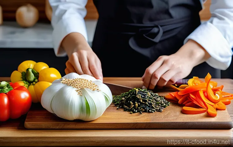 중식 요리 만들기 실습 - **Prompt:** A perfectly organized kitchen counter bathed in soft, natural light, showcasing a vibran...