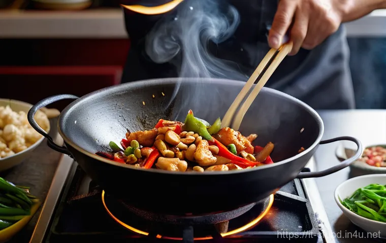 중식 요리 만들기 실습 - **Prompt:** A perfectly organized kitchen counter bathed in soft, natural light, showcasing a vibran...