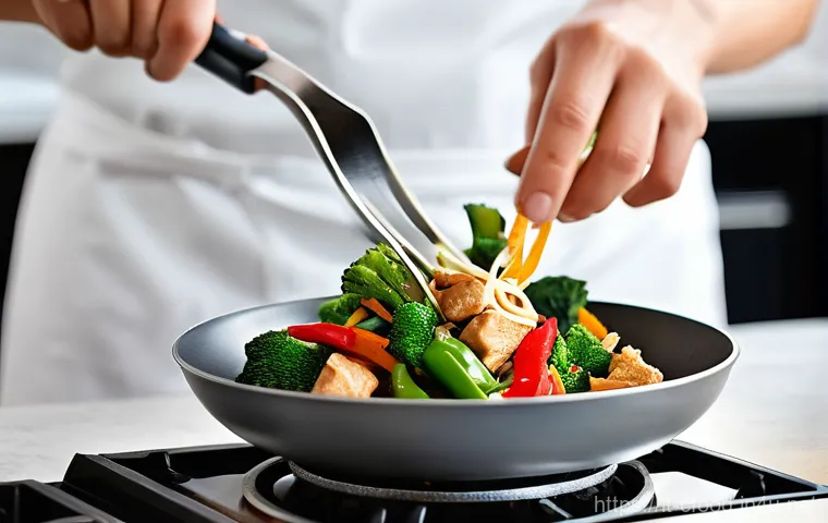 중식 밀키트 활용법 - **"A vibrant, well-lit kitchen scene featuring a young adult, possibly female, in their mid-20s, wit...