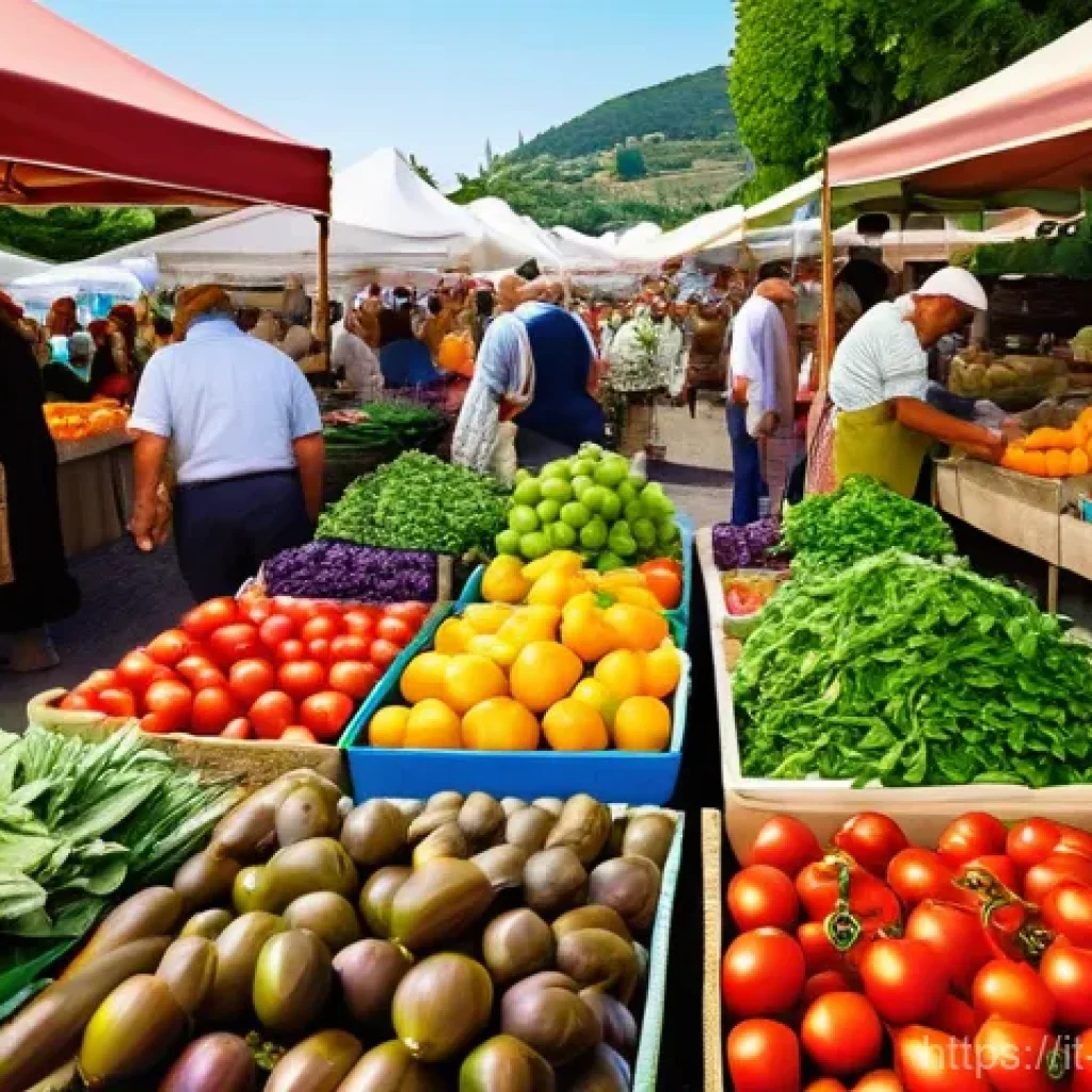 중식당 셰프 추천 메뉴 - **Vibrant Italian Farmer's Market with Seasonal Produce**
    A bustling outdoor Italian farmer's ma...