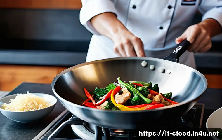 중식 요리 필수 도구 - **Prompt 1: Dynamic Wok Stir-Fry**
    A vibrant, high-definition photograph of a female chef, in he...