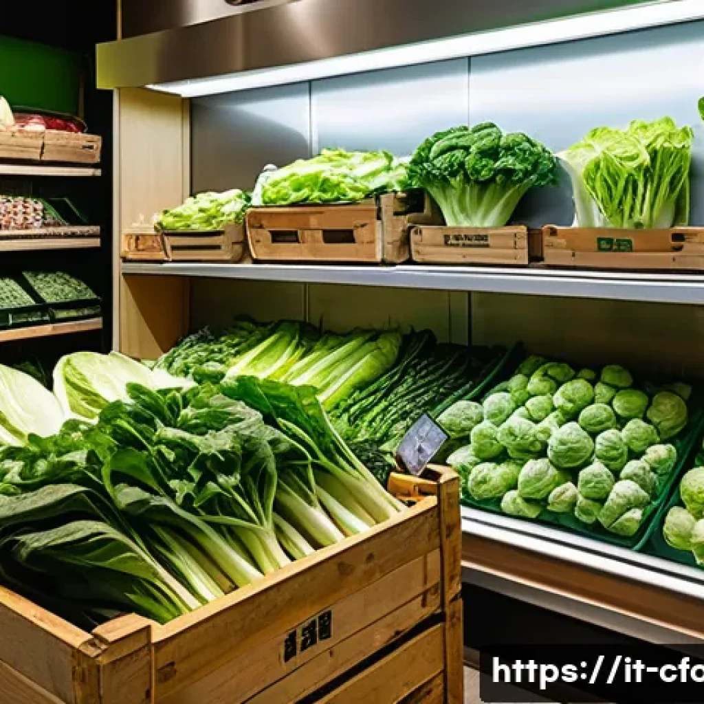 중국 음식 재료 쇼핑 - A vibrant Italian Asian grocery store interior in Milan, showcasing fresh Chinese vegetables like cr...