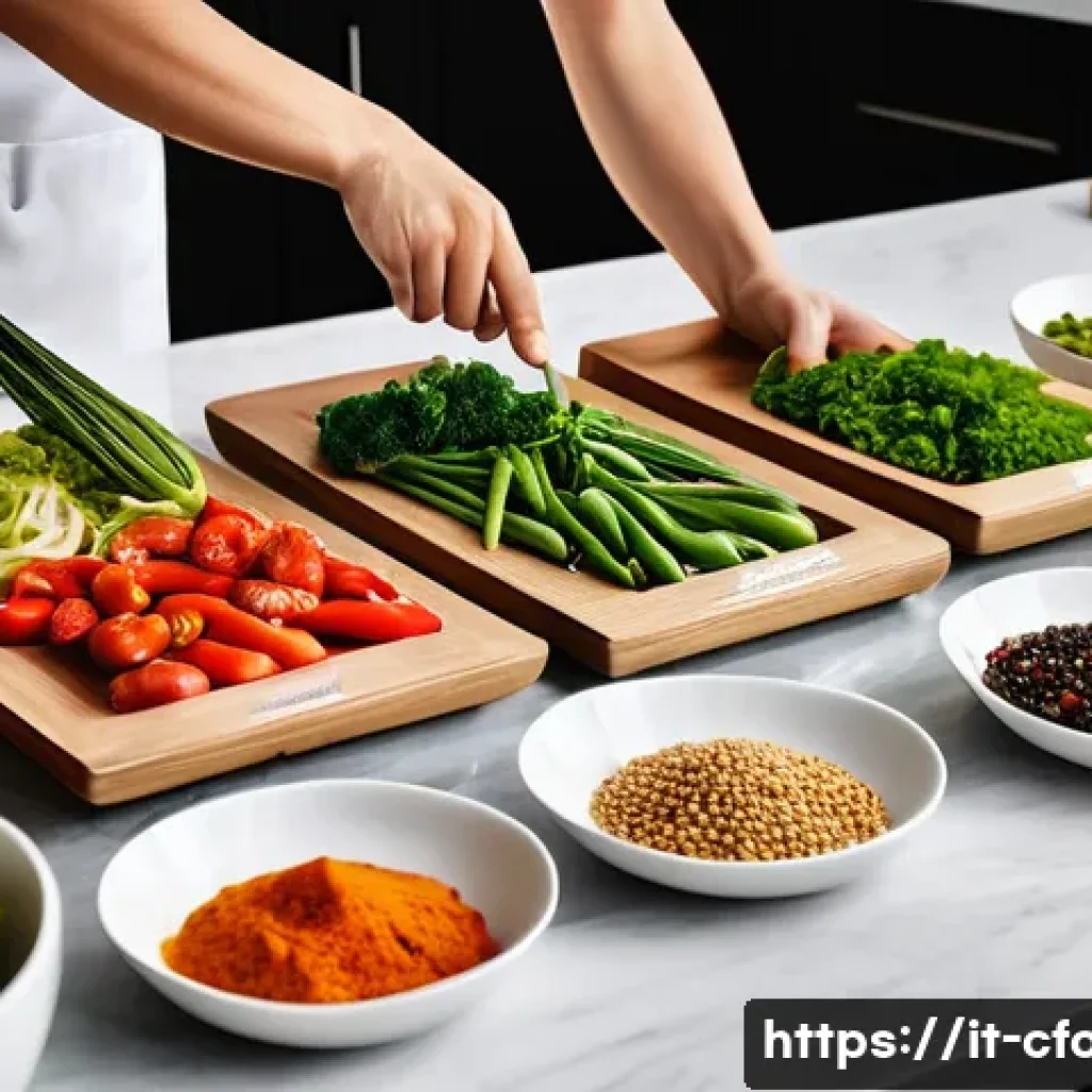 중식 밀키트 조리 후기 - A vibrant and authentic Chinese meal kit spread on a modern Italian kitchen countertop, featuring ne...