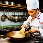 중국 면요리 종류 - A master Chinese chef skillfully stretching and folding Lanzhou Lamian hand-pulled wheat noodles in ...