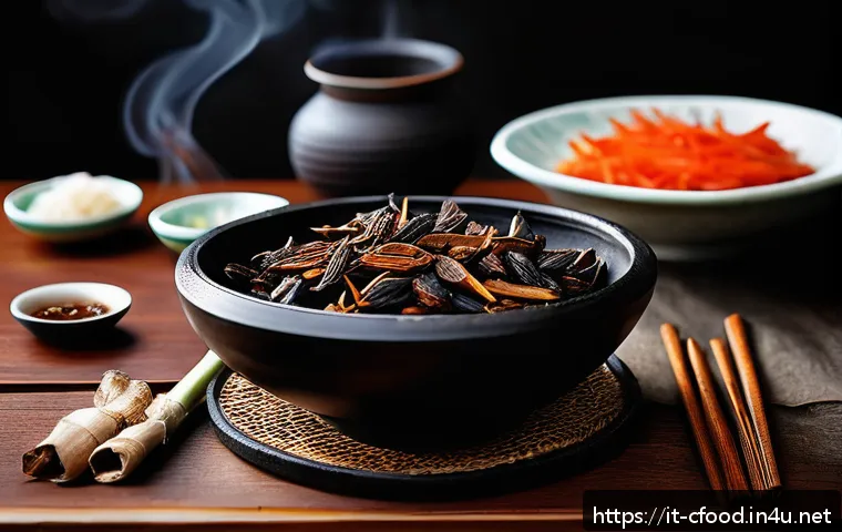 중식 소스 원료 정보 - A vibrant close-up of a traditional Chinese kitchen scene focusing on a rustic wooden table laden wi...