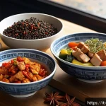 중식 전문 밀키트 회사 - A vibrant kitchen scene in a modern Italian home featuring a fresh Chinese meal kit spread on a rust...